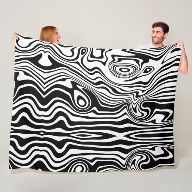 Modern Boho Black and White Pattern Strips Animal Fleece Blanket (In Situ)