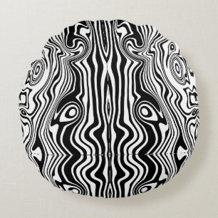 Modern Boho Black and White Pattern Strips Animal Round Cushion