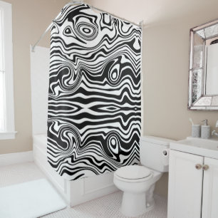 Modern Boho Black and White Pattern Strips Animal Shower Curtain