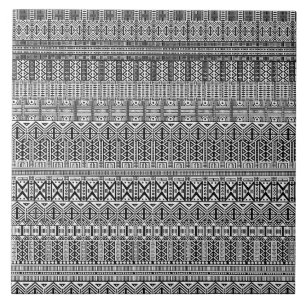 Modern Boho Black and White Pattern Strips Doodles Tile