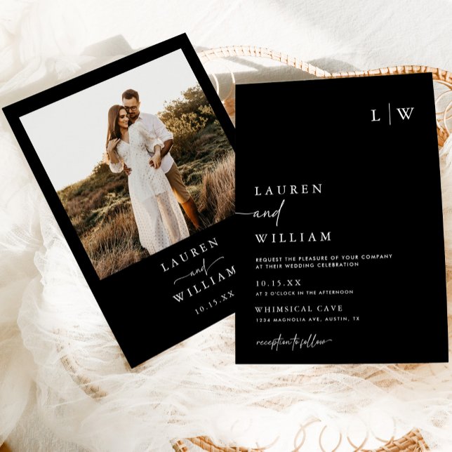 Modern Boho Black & White Photo Wedding Invitation (Creator Uploaded)