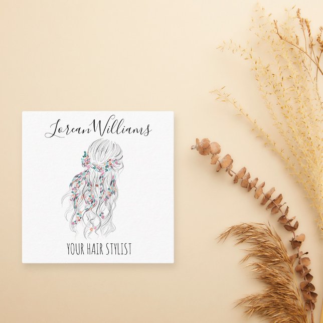 Modern Boho Black White Wavy Hair Style Floral Appointment Card (Creator Uploaded)