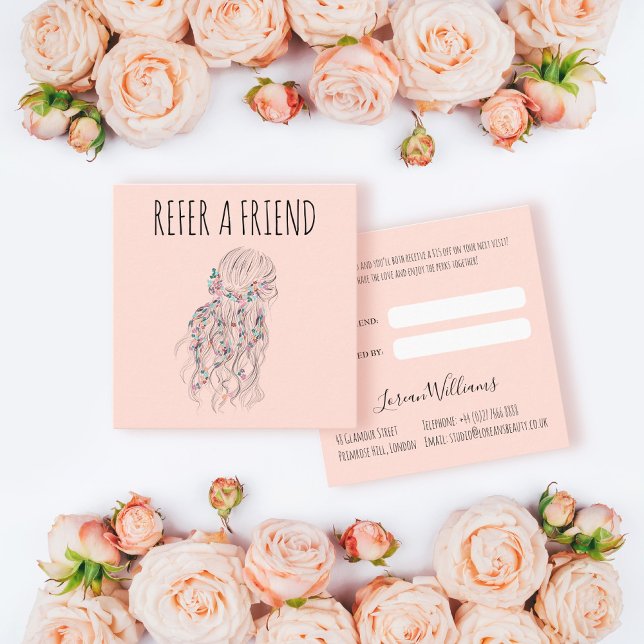 Modern Boho Black White Wavy Hair Style Floral  Appointment Card (Creator Uploaded)