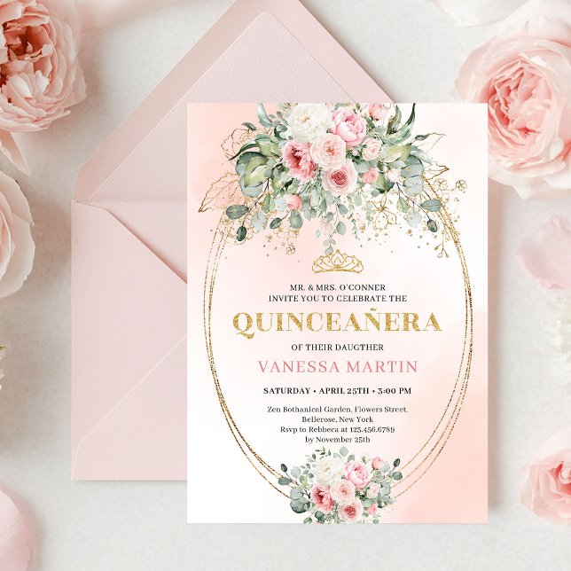 Modern Boho Blush Floral Quinceañera Invitation (Modern Boho Blush Floral Quinceañera Invitation)