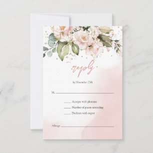 Modern Boho blush pink floral gold frame RSVP