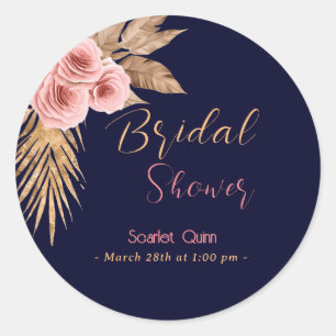 Modern boho blush pink rose bunch bridal shower #4 classic round sticker
