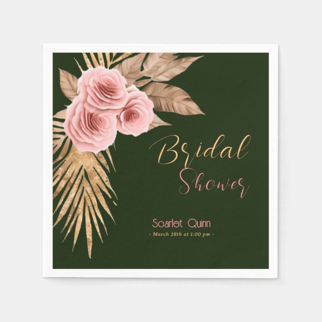 Modern boho blush pink rose bunch bridal shower #5 napkin (Front)