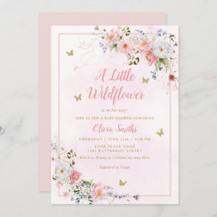 Modern Boho Blush Pink Wildflower Girl Baby Shower Invitation