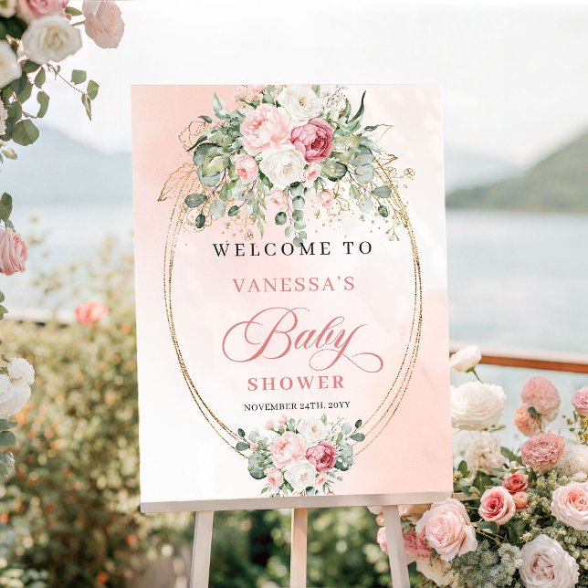 Modern Boho Blush Roses Baby Shower Welcome Poster (Modern Boho Blush Roses Baby Shower Welcome Poster

)