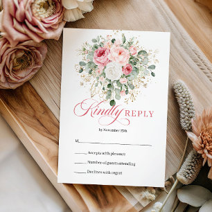 Modern Boho Blush Roses Greenery Wedding RSVP Card