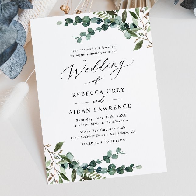 Modern Boho Botanical Greenery Wedding Invitation (Creator Uploaded)