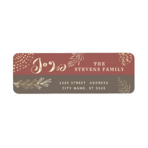 Modern boho botanical holiday script joy label