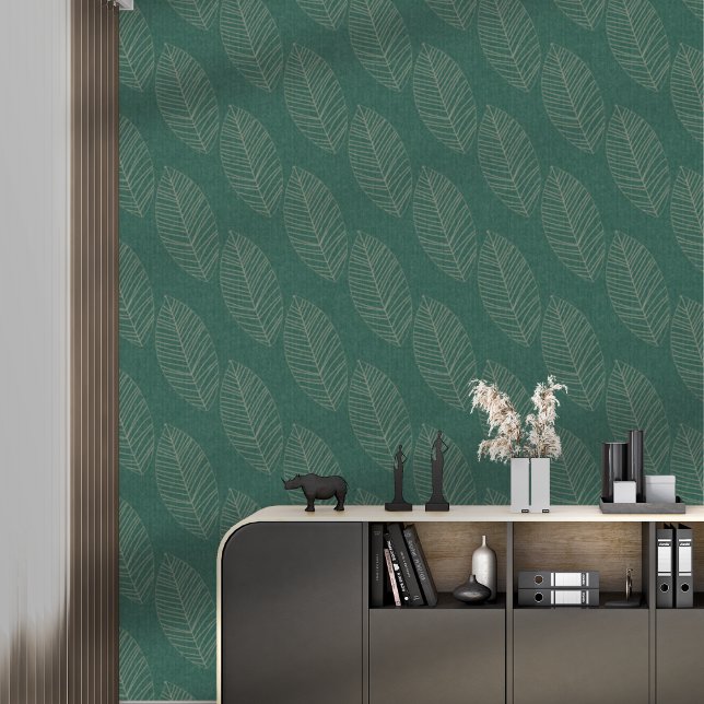 Modern Boho Botanical Leaves On Dark Green Fabric  Wallpaper (Creator Uploaded)
