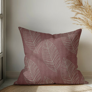 Modern Boho Botanical Leaves On Deep Red Fabric  Cushion