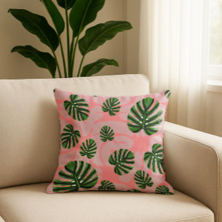 Modern Boho Botanical Leaves Pattern Cushion