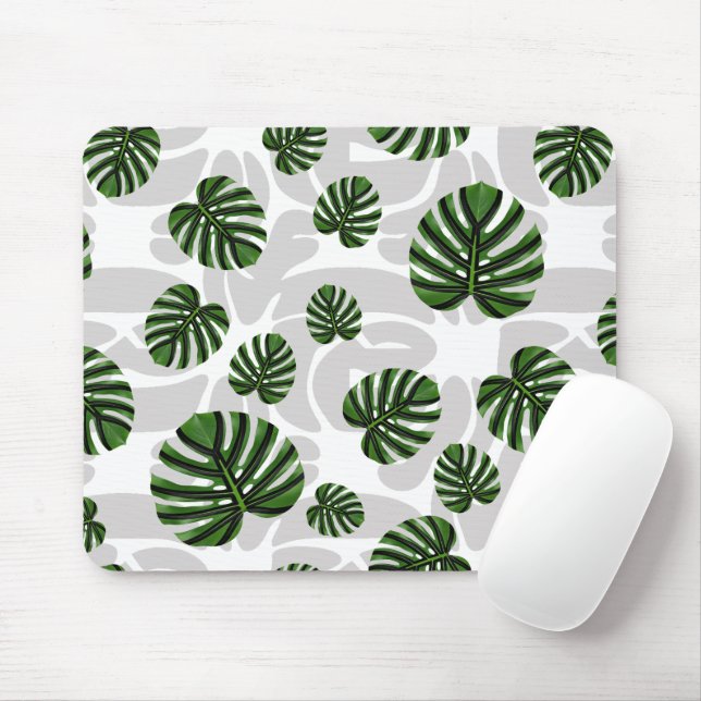 Modern Boho Botanical Leaves Pattern Mouse Pad (With Mouse)