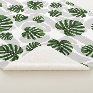 Modern Boho Botanical Leaves Pattern Sherpa Blanket