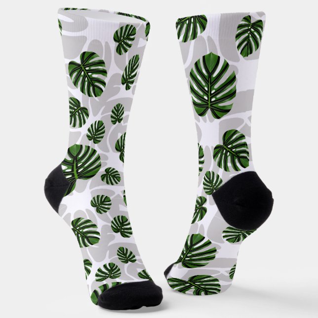Modern Boho Botanical Leaves Pattern Socks (Angled)
