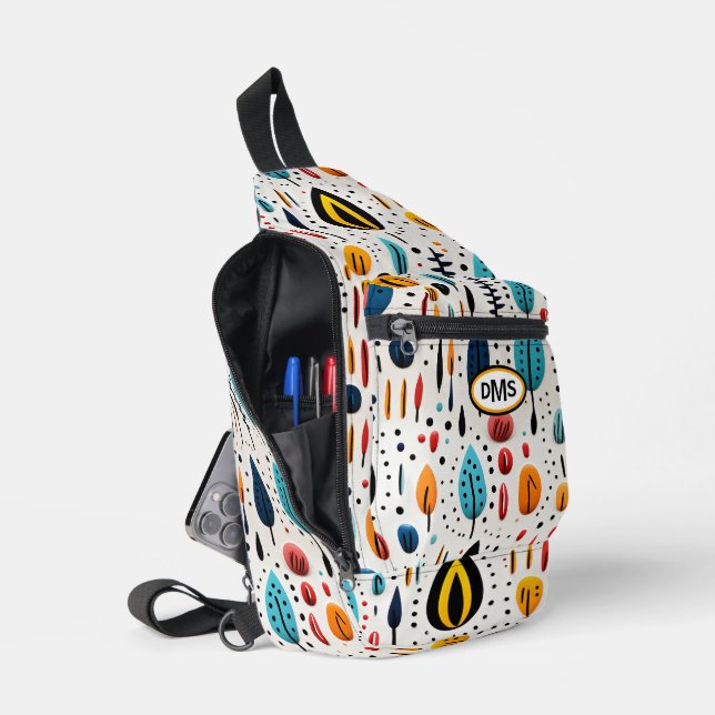 Modern Boho Botanical Pattern Monogram Sling Bag (Open)