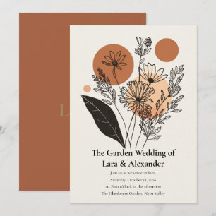 Modern Boho Botanical Terracotta Floral Wedding In Invitation