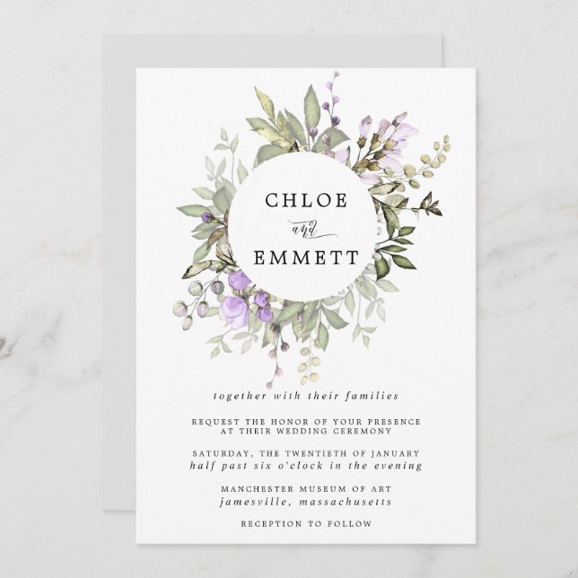 Modern Boho Botanical Wreath Wedding Invitation (Front/Back)