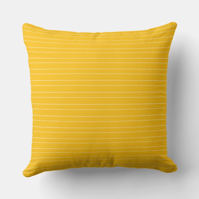 Modern Boho Bright Mustard Colorful Yellow Striped Cushion (Back)
