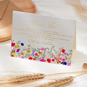Modern boho bright wild flowers bridal thank you foil greeting card