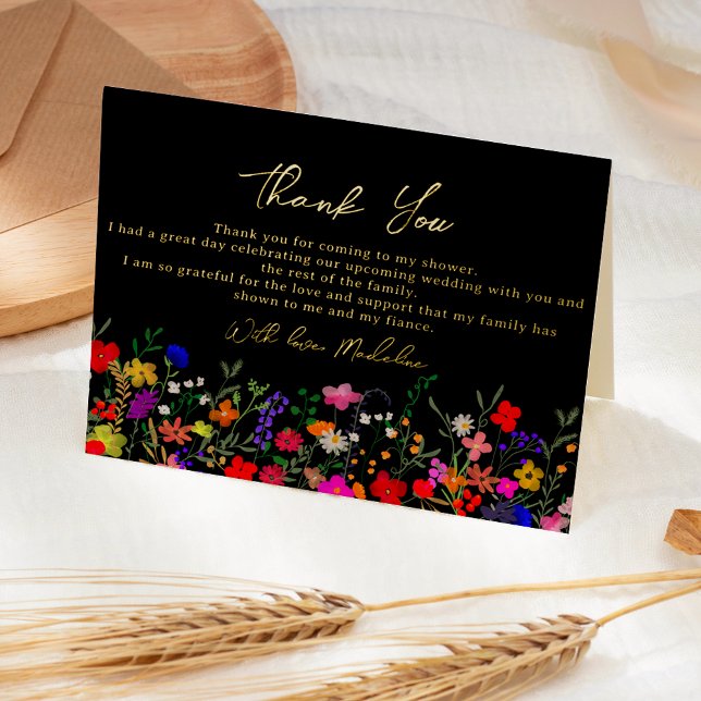 Modern boho bright wild flowers bridal thank you foil greeting card (Creator Uploaded)