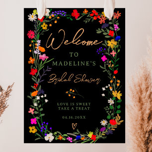 Modern boho bright wild flowers bridal welcome poster
