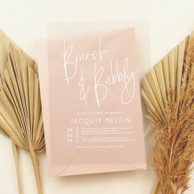 Modern & Boho Brunch & Bubbly Bridal Shower Acrylic Invitations (Card Mock-up)