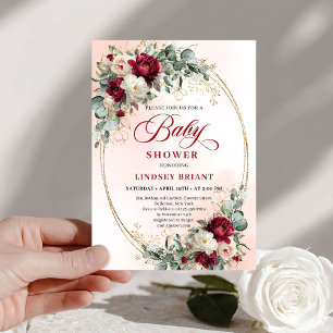 Modern Boho Burgundy and Gold Baby Shower Invite
