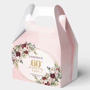 Modern Boho Burgundy Floral 60th Birthday Gift Box