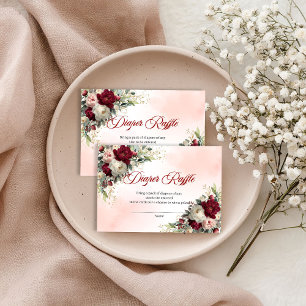 Modern Boho Burgundy Gold Peony Diaper Raffle Card