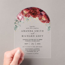 Modern Boho Burgundy Red and Gold Floral Wedding