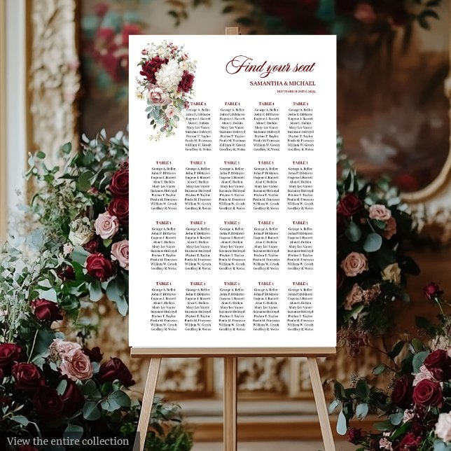 Modern Boho Burgundy Seating Poster for Wedding (Modern Boho Burgundy Seating Poster for Wedding)
