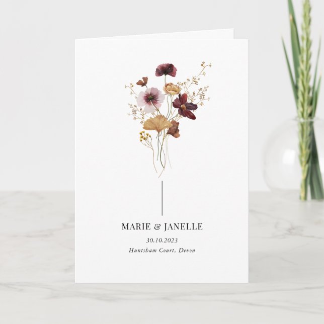 Modern Boho Burgundy Wildflower Wedding Program Programme (Front)