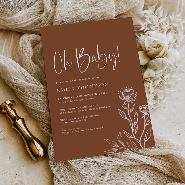 Modern Boho Burnt Orange Terracotta Baby Shower Invitation (Creator Uploaded)