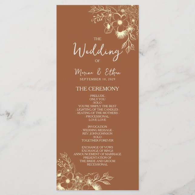 Modern Boho Burnt Orange Wedding Program Programme (Front)