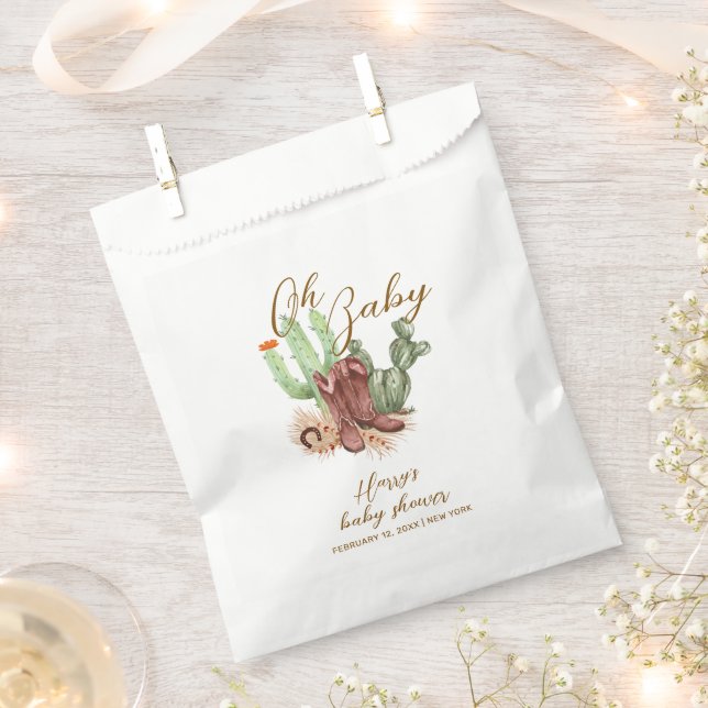 Modern Boho Cactus Cowboy Shoes Baby Shower  Favour Bags (Clipped)