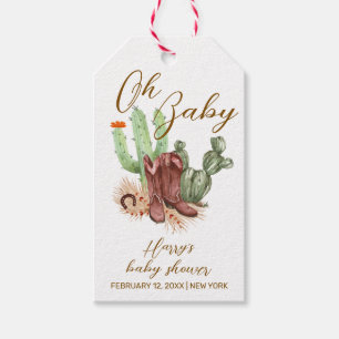 Modern Boho Cactus Cowboy Shoes Baby Shower Gift Tags