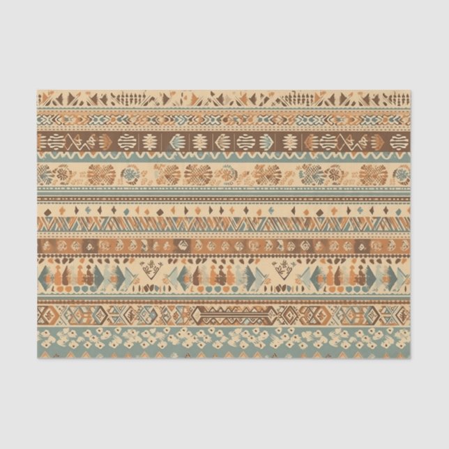 Modern Boho Camel Brown Turquoise Tissue Paper (Front)