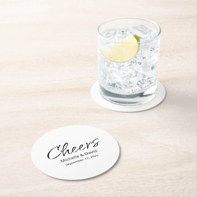 Modern Boho Casual Script Wedding Simple Round Paper Coaster (Insitu)