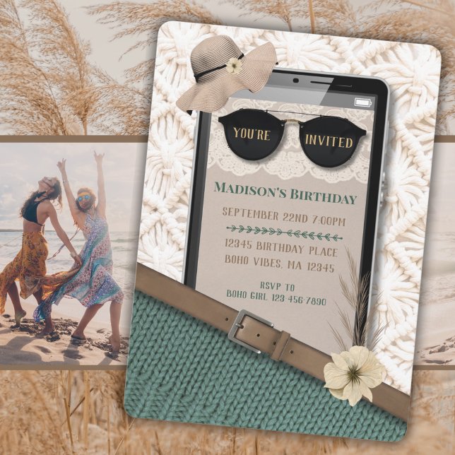 Modern Boho Cell Phone Birthday Invitation (Modern Boho Cell Phone Birthday Invitation)