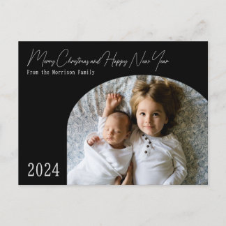 Modern Boho Chic Arch Holiday Christmas in Black Postcard