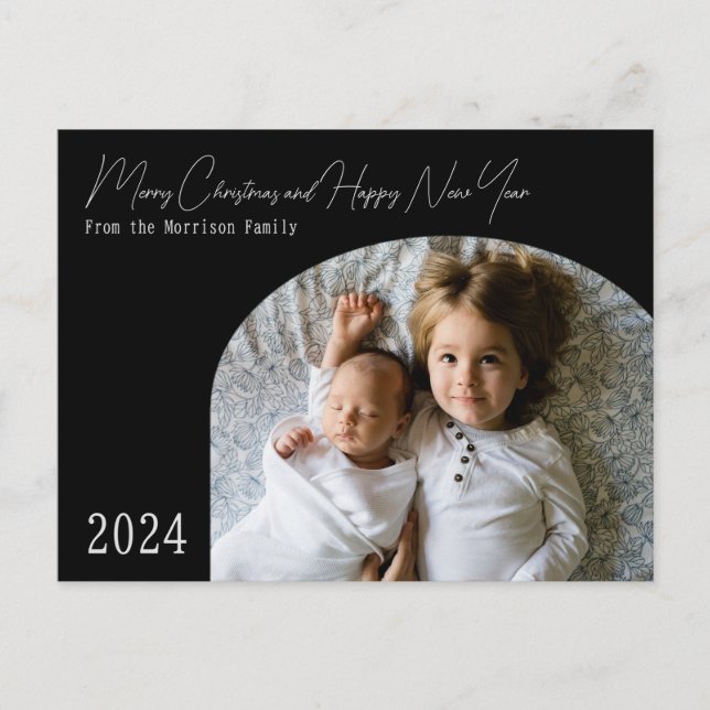 Modern Boho Chic Arch Holiday Christmas in Black Postcard (Front)