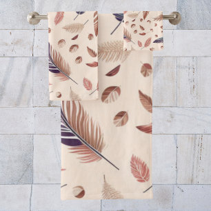 Modern Boho Chic Feather Pattern Bath Towel Set