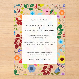 Modern Boho Chic Floral Wedding Acrylic Invitations