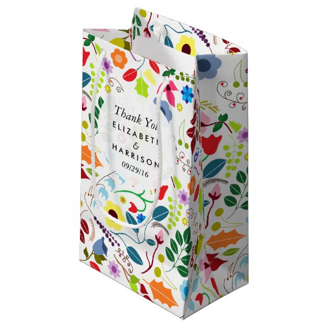 Modern Boho Chic Floral Wedding Favour Small Gift Bag (Front Angled)