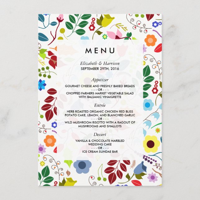Modern Boho Chic Floral Wedding Menu (Front)