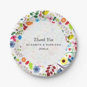 Modern Boho Chic Floral Wedding Paper Plate